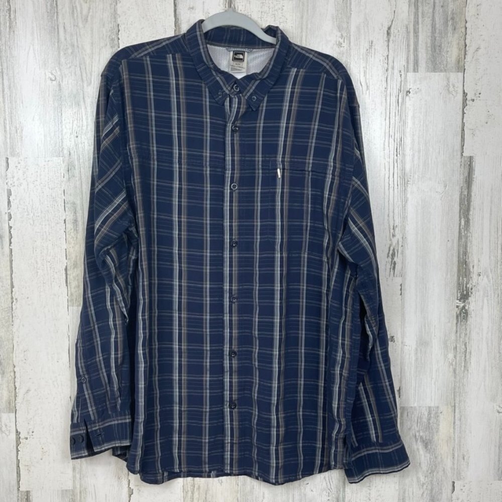 The North Face plaid button down shirt blue XL roll tab sleeves outdoor classic